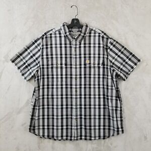 Carhartt Shirt Men 2XL Black Plaid Relaxed Short Sleeve Button Up Work Utility